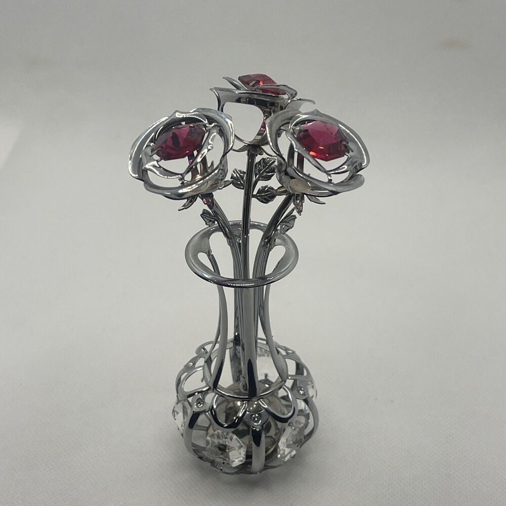 Matashi Chrome Plated Flowers Bouquet and Vase with Crystals Mother's Day Gift